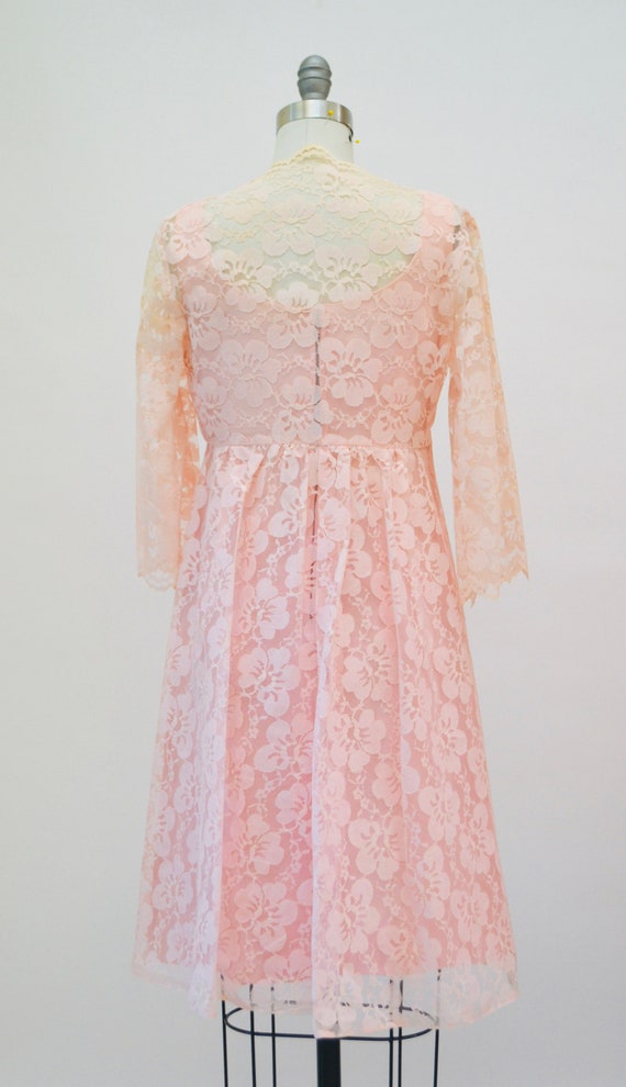 60s 70s Vintage Pink Lace Party Cocktail Dress si… - image 5