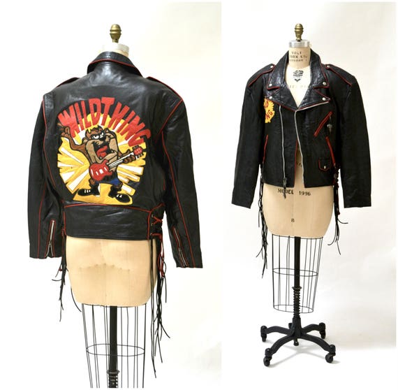 90s Vintage Black Leather Motorcycle Biker Jacket Tasmanian