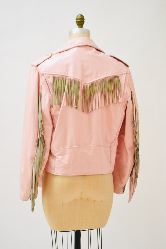 80s 90s Vintage PINK Leather Motorcycle Jacket Pa… - image 7