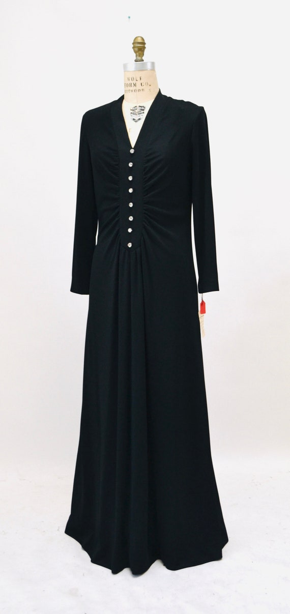70s Long Black Dress Size Medium Large Maxi Dress… - image 3