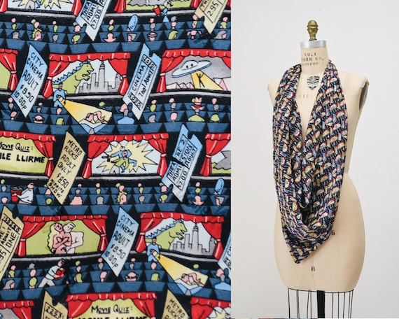 90s Vintage Nicole Miller Silk Large Scarf With Movie