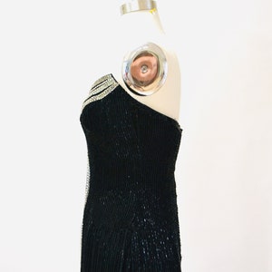 80s 90s Vintage Beaded Sequin Gown Dress By Bob Mackie Black Silver Strapless Black Beaded Gown BoB Mackie Cher Pageant Dress XS Small image 6