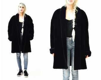 Vintage Black Faux Fur Jacket Coat Medium Large By Doony Brook // Vintage  Black Vegan Fur Coat Jacket Size Small Medium