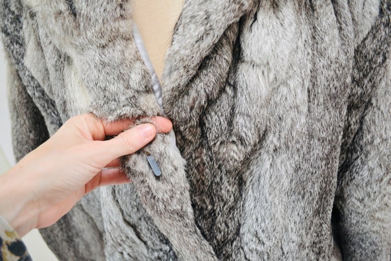 70s 80s Glam Vintage Rabbit Fur Coat Grey Gray Si… - image 10