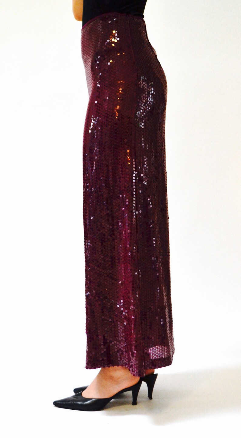 Vintage Sequin Maxi Skirt by Moschino Size Medium// 00s Vintage Moschino Metallic Long Sequin Skirt Purple Size Medium Cheap and Chic image 6