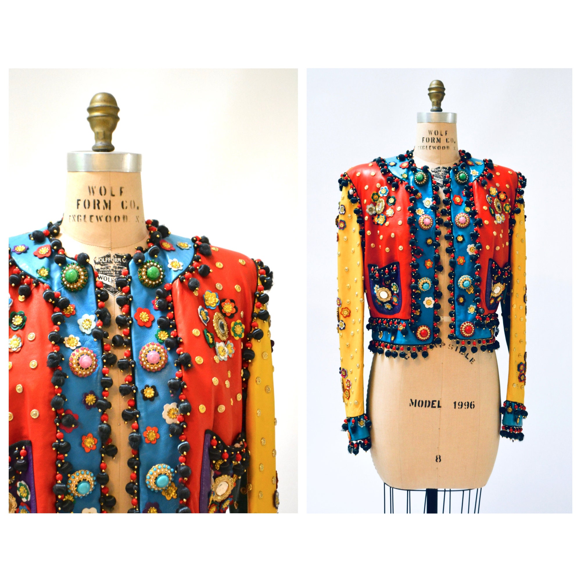 Vintage 90s Moschino Leather Jacket Gold Metallic 1991