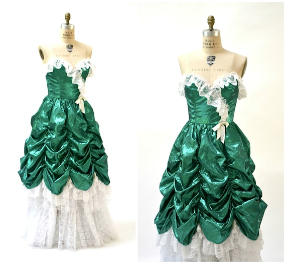 Vintage 80s Prom Dress Ball Gown XS Small Metalli… - image 1