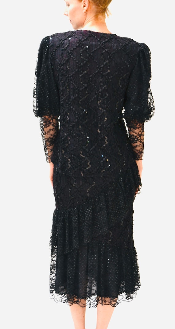 Vintage 80s Party black Dress Sequin Lace Dress S… - image 6