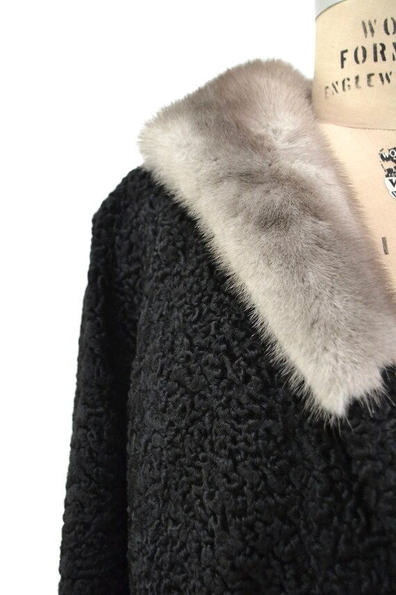 50s 60s Vintage Black Fur Jacket Coat Persian Lam… - image 10