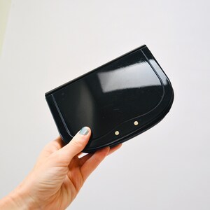 70s 80s Vintage Black Clutch Hard Case Acrylic and Leather Made in Italy// Vintage Black Hard Acrylic Evening Bag Clutch Small Bag image 1