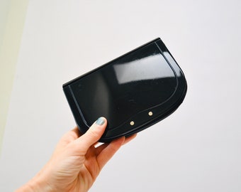 70s 80s Vintage Black Clutch Hard Case Acrylic and Leather Made in Italy// Vintage Black Hard Acrylic Evening Bag Clutch Small Bag