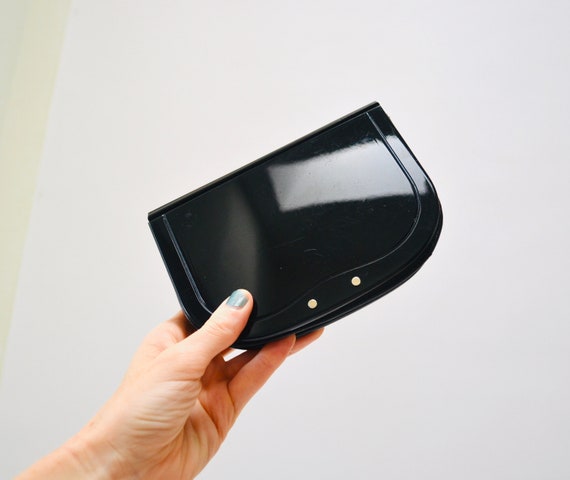 70s 80s Vintage Black Clutch Hard Case Acrylic an… - image 1