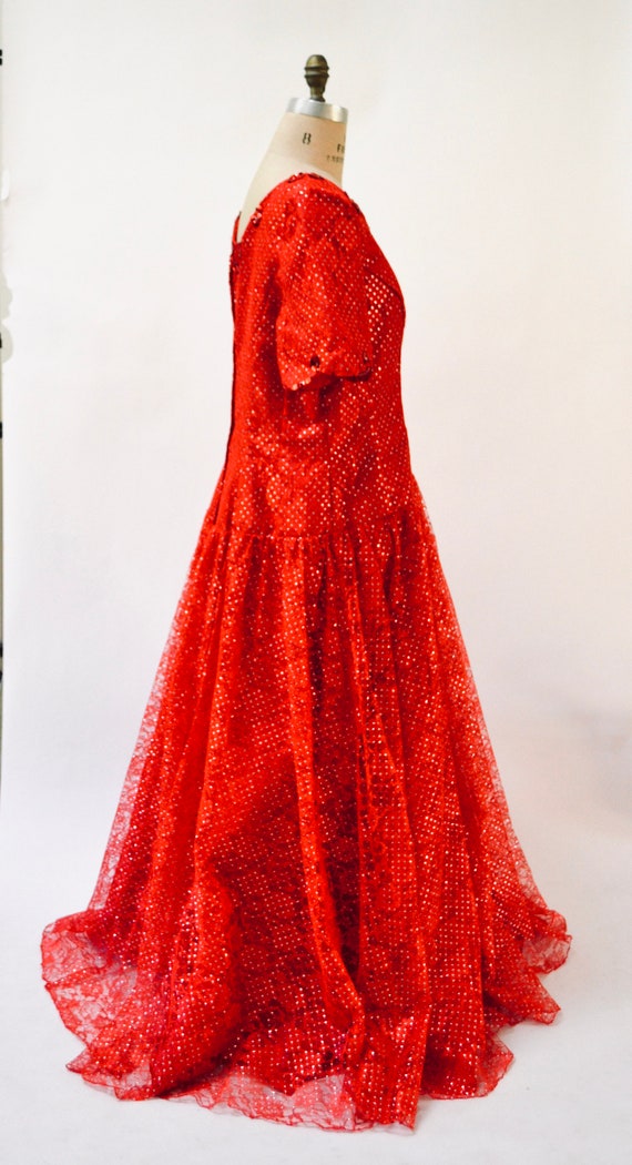 80s Prom Dress Size XL XXL Red Metallic Ball Gown… - image 7