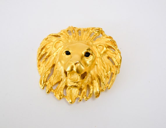 90s Vintage GOLD Large Lion Head Belt Buckle And … - image 4