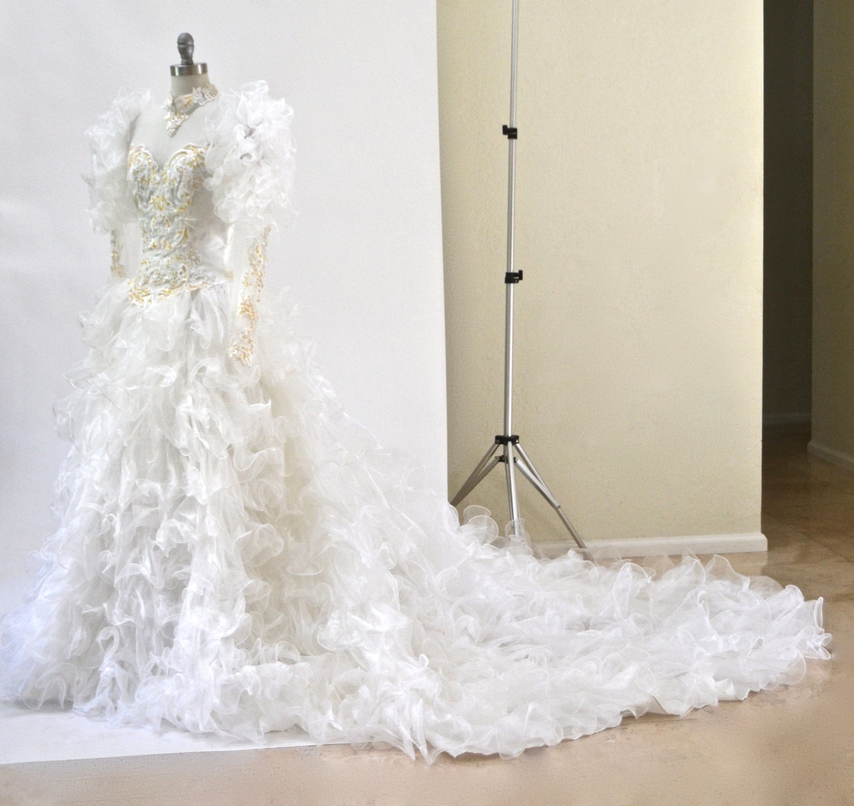 White Peacock Feather Wedding Dress