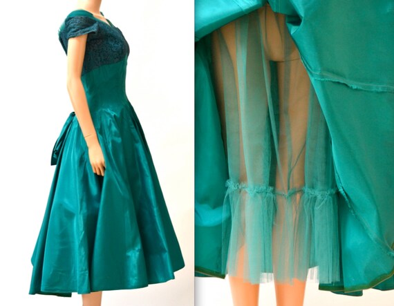 Vintage 1950s Prom Dress Size Small Medium Teal G… - image 3