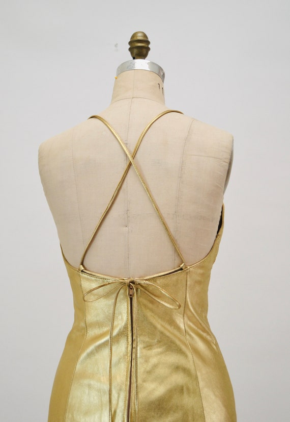 2000s Y2k Vintage Gold Leather Lace up Dress by M… - image 9