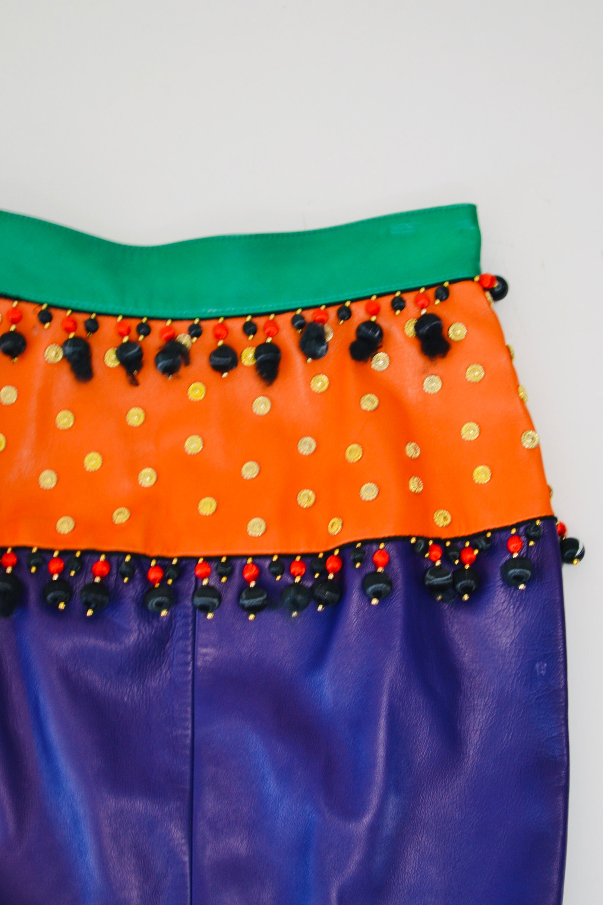 Vintage 90s Moschino Rainbow Leather SKIRT 1991 Spring