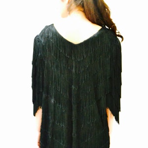 80s does 20s Vintage Black Flapper Fringe Dress Size xl xxl Plus Size// Vintage Black Fringe Party Flapper Dress Size XL xxl Dress image 5