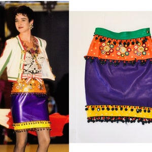 Vintage Moschino Leather Skirt: Gold Star Studs, Italian