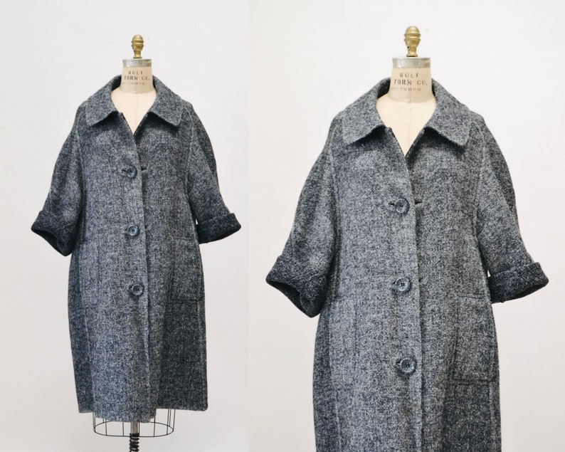 60s Vintage Grey Wool Jacket Size Medium Large Blanket Woven Henri Bendel Made in Italy By Gregoriana Wool Coat Jacket image 2