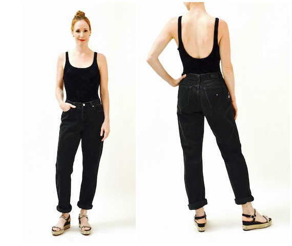 Vintage Black Jeans By Tommy Hilfiger High Waisted Tapered Leg 80s 90s Denim Pants Size Small Medium Black Jeans Denim