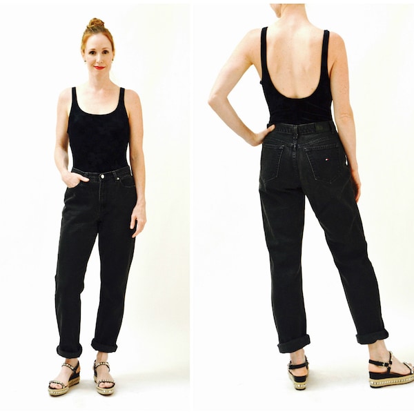 Vintage Black Jeans By Tommy Hilfiger High Waisted Tapered Leg 80s 90s Denim Pants Size Small Medium Black Jeans Denim