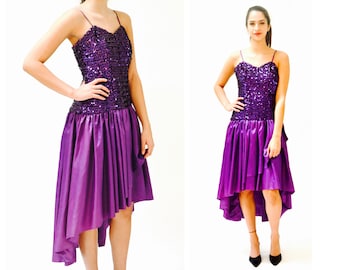 80s Prom Dress Purple Sequins Size XXS XSmall// Vintage 80s Pageant Dress Size Xxs XSmall in Purple Sequin Dress 80s Party Prom Dress