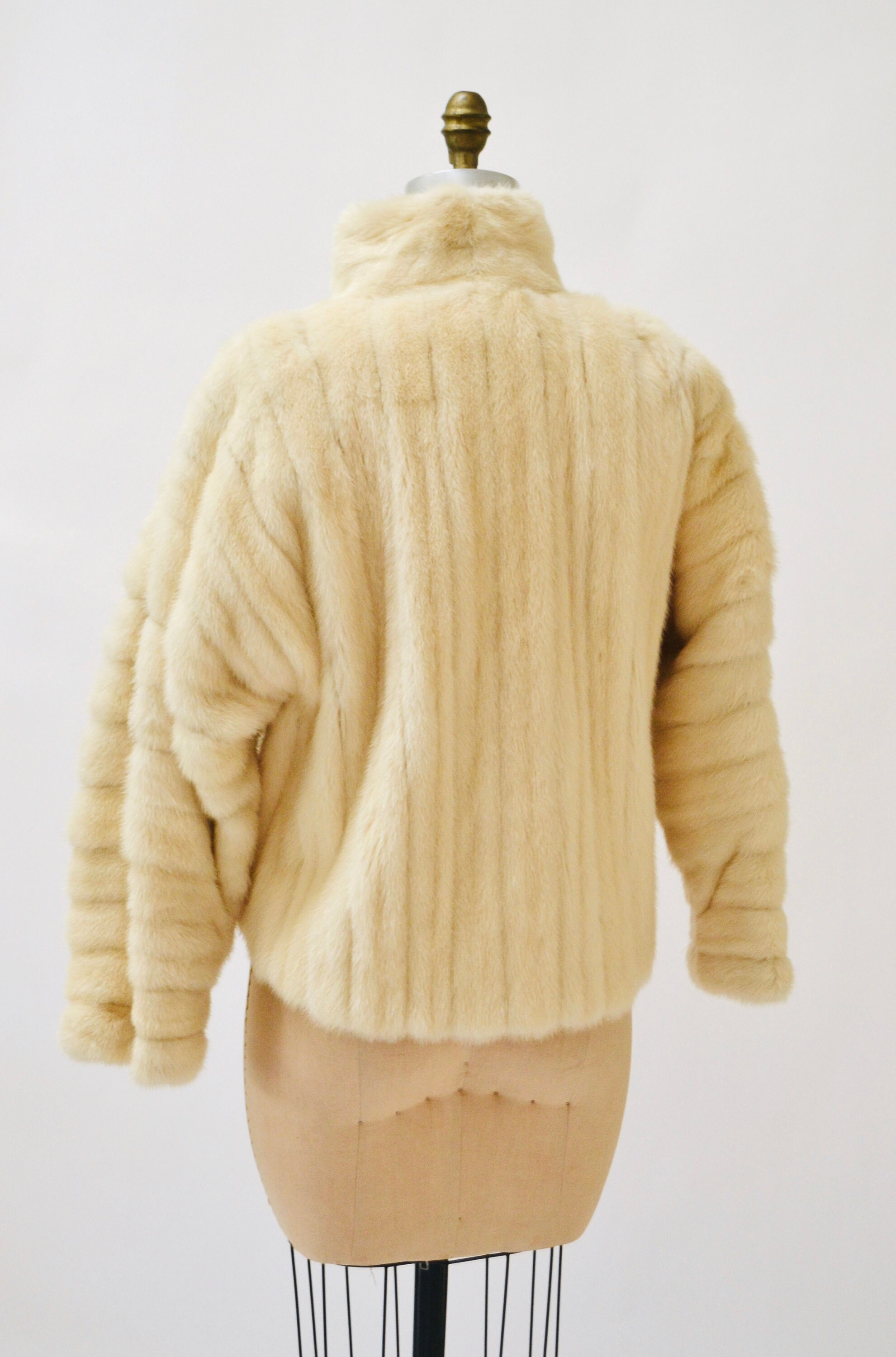 80s 90s Vintage Cream White Mink Fur Coat Jacket Medium Larry