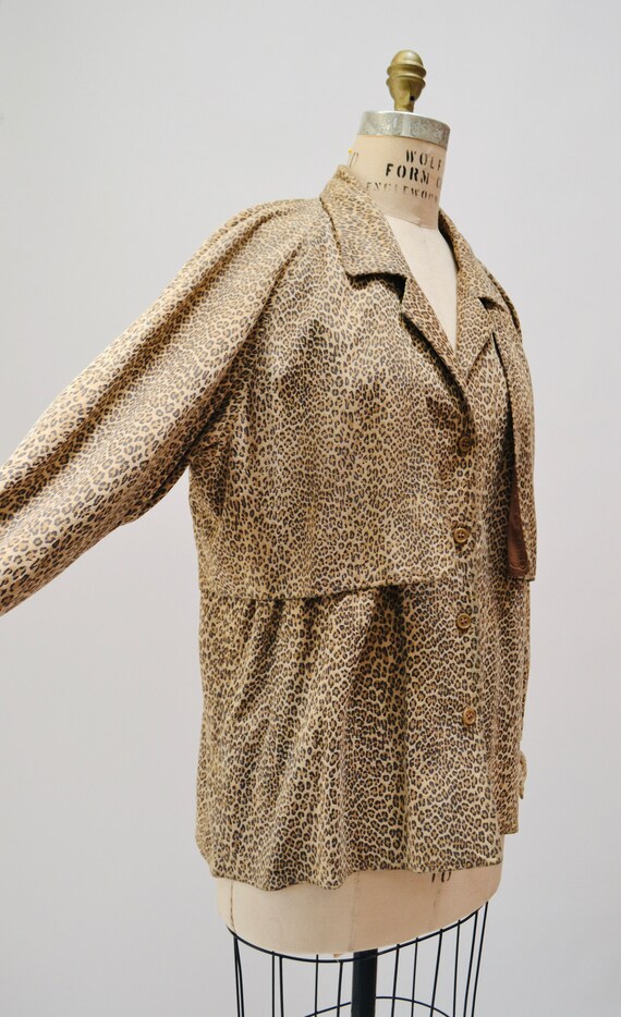80s 90s Vintage Leather Jacket Shirt Leopard Anim… - image 2