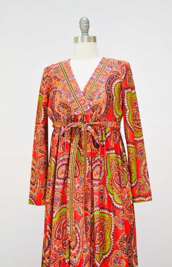 Vintage 70s Boho Dress Paisley Print Long Peasant… - image 4