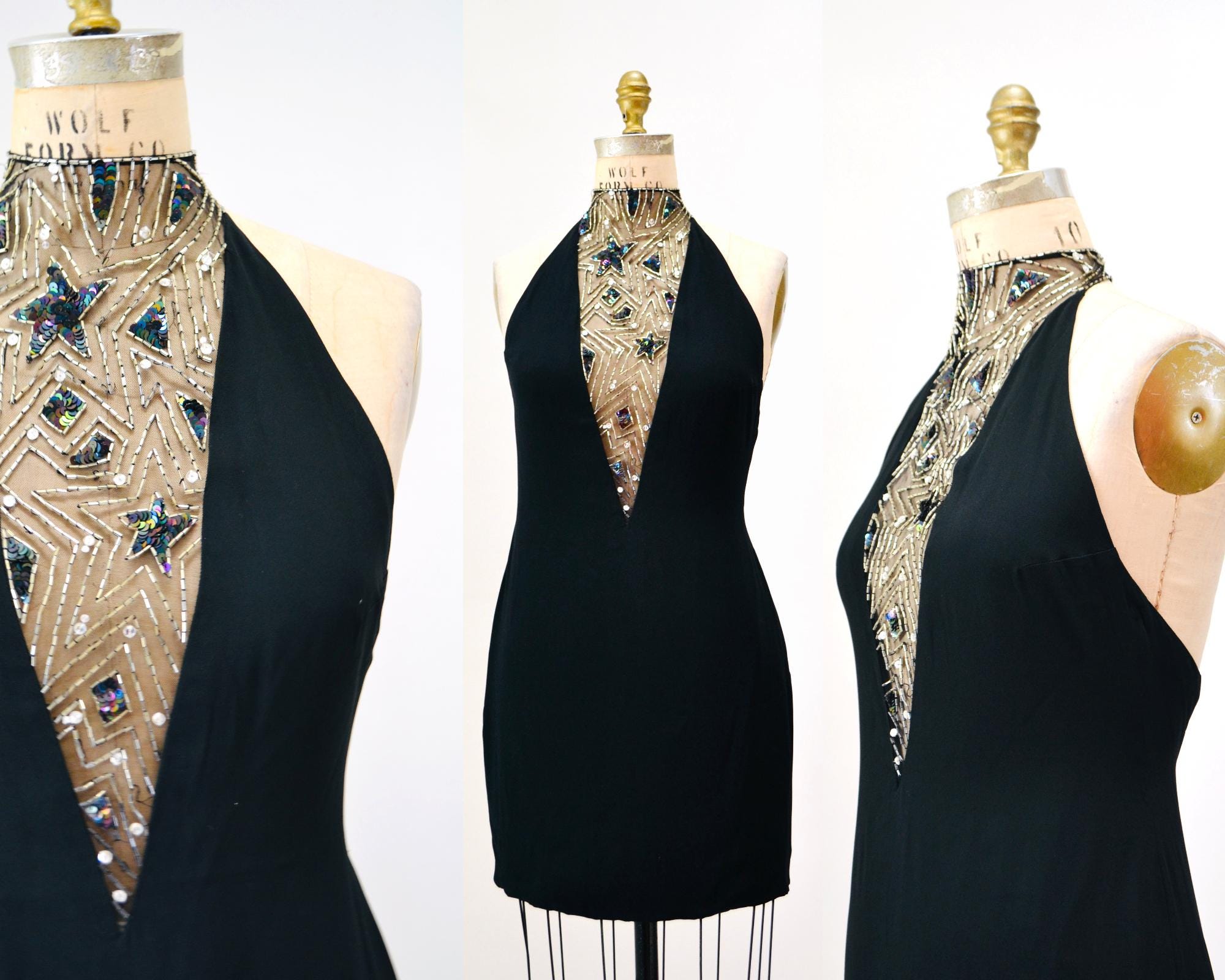 80s Bob Mackie ブラック ロングドレス ビーズ刺繍 シルク 80s Bob Mackie ブラック ロングドレス ビーズ刺繍 シルク