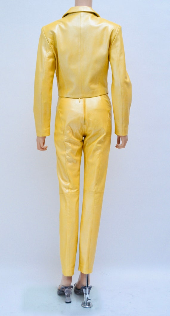 2000s y2k Vintage Yellow Leather Jacket by North Beac… Gem
