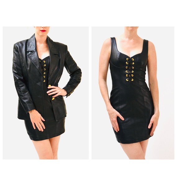 Vintage Black Leather Dress with Lace Up by Micha… - image 10