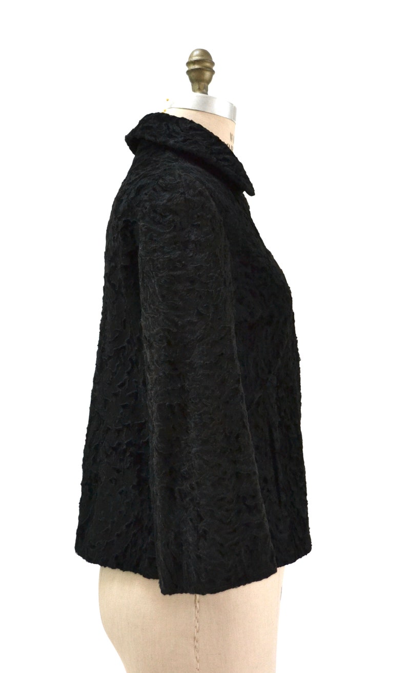 50s 60s Vintage Black Fur Jacket Persian Lamb Size Small Vintage Black Persian Lamb Fur Cropped Jacket Size Small