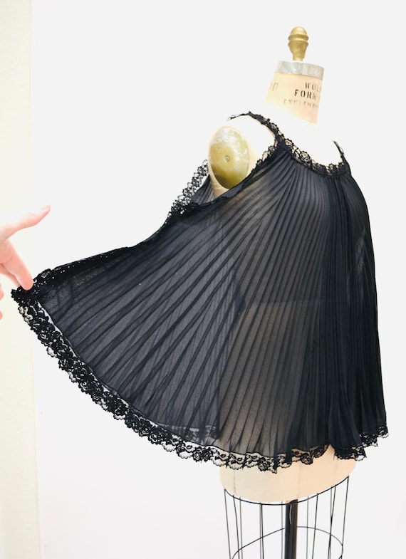 60s 70s Vintage Black Sheer Babydoll Pleated Nigh… - image 4