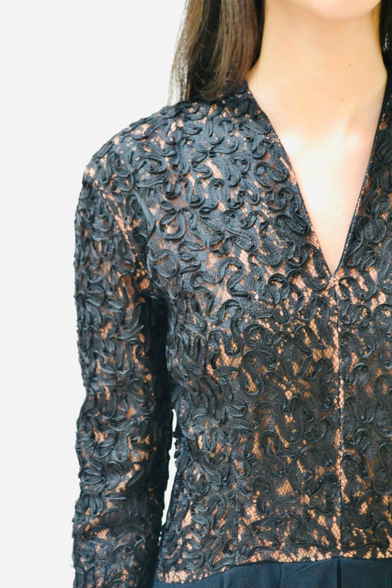 Vintage Black Evening Gown Long Sleeve lace Dress… - image 9