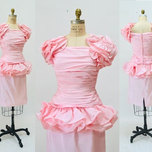 80s 90s Vintage Pink Prom Party Dress By Lillie Rubin Pink Barbie Pageant Dress 80s 90s Pink party Dress Ruffles Small Medium