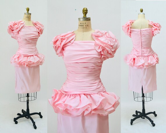 80s 90s Vintage Pink Prom Party Dress By Lillie Rubin Pink Barbie Pageant Dress 80s 90s Pink party Dress Ruffles Small Medium