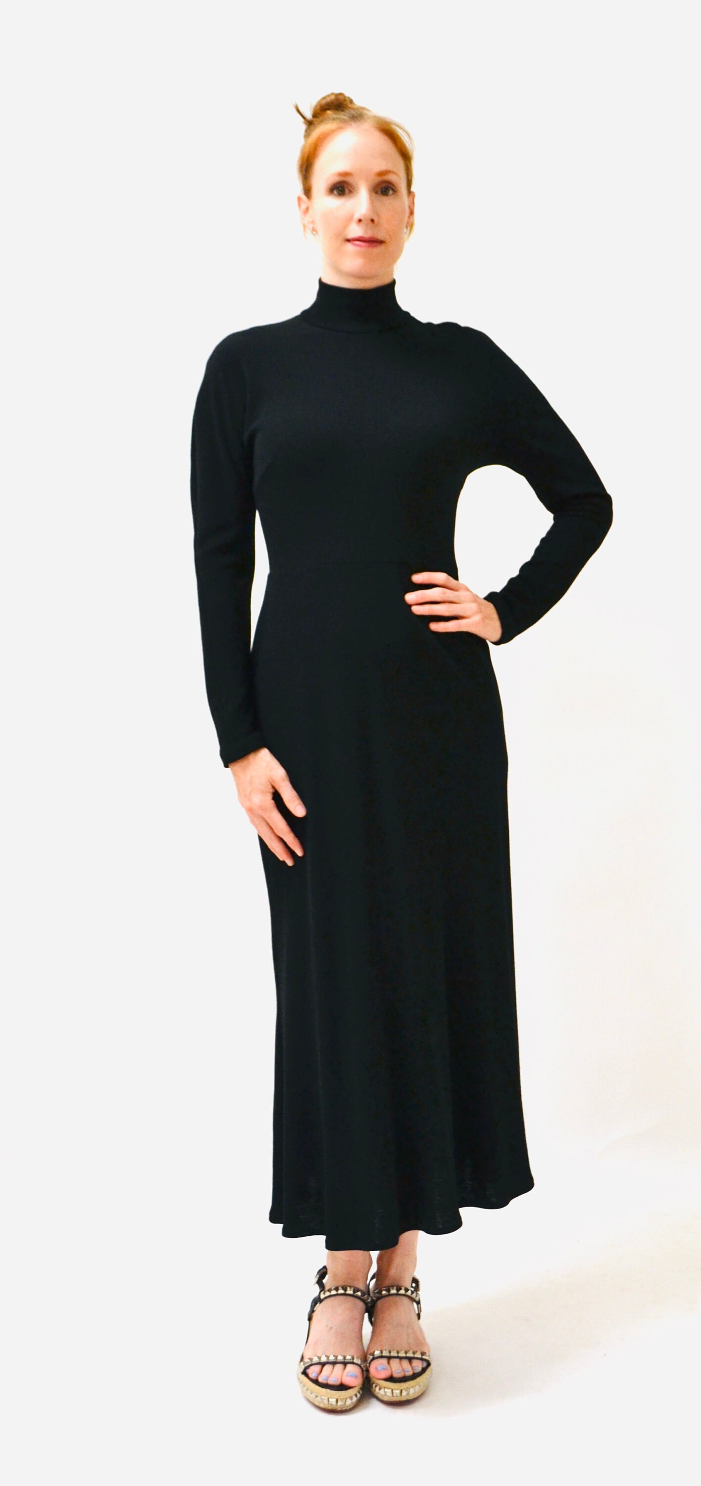 DKNY Black Wool Jersey Knit Dress Mock 