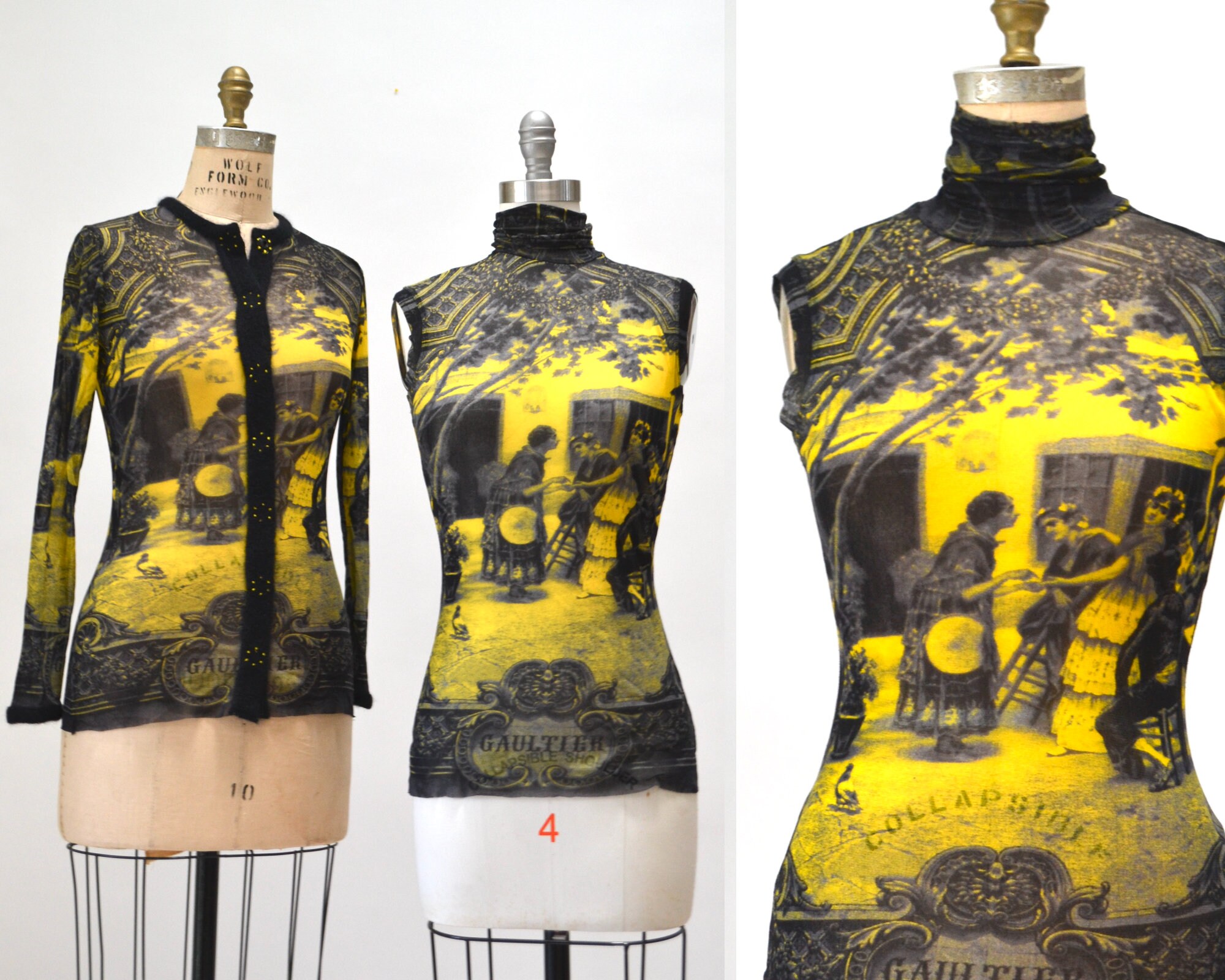 00s Jean Paul Gaultier Mesh Tank Top Spanish Black Yellow Mesh