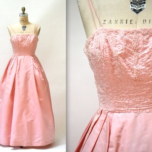1950s Vintage Prom Dress Size Small Medium Pink// 1950s Vintage Bridesmaid Wedding Dress Evening Gown Beaded in Pink Size Small Medium image 1