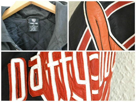 Vintage Black Leather Jacket with Comic Daffy Duc… - image 5
