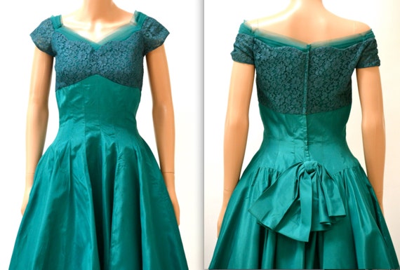 Vintage 1950s Prom Dress Size Small Medium Teal G… - image 4