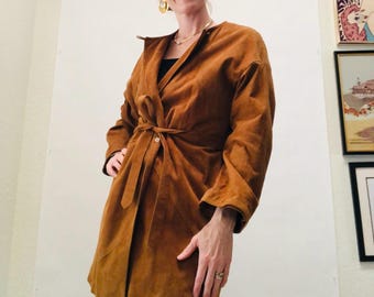 70s Vintage Brown Leather Jacket Sueded Coat Leather Jacket Small Medium // 80s 90s Brown Leather Jacket Long Brown Leather jacket