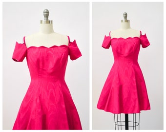 80s 90s Vintage Pink Party Prom Dress XS small Pink Crinoline off the shoulder dress // Vintage 90s Party Cocktail Dress Crinoline Barbie