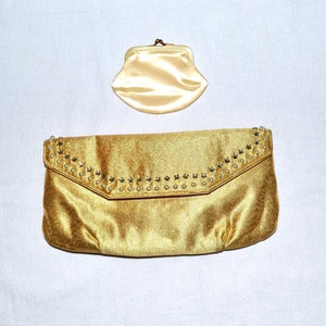 Vintage Gold metallic Clutch Purse bag Rhinestones and Pearls// Vintage Metallic Clutch// Metallic Gold Wedding Evening Bag purse clutch image 3