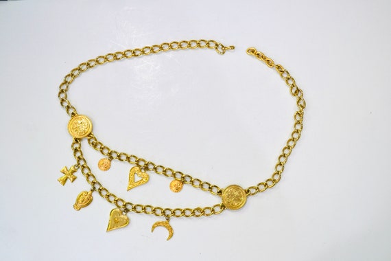 80s 90s Vintage Gold Chain ESCADA Charm Belt Gold… - image 1