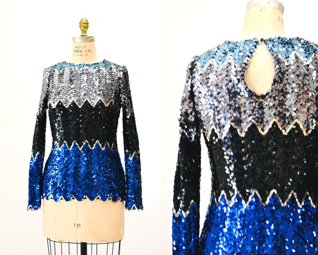 Vintage 1950s Blue Sequin Top