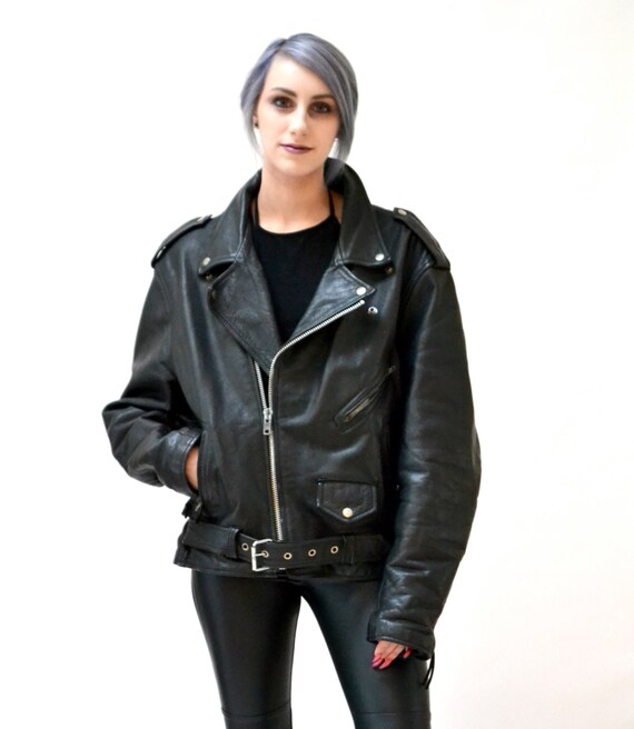 Vintage Black Leather Motorcycle Jacket 